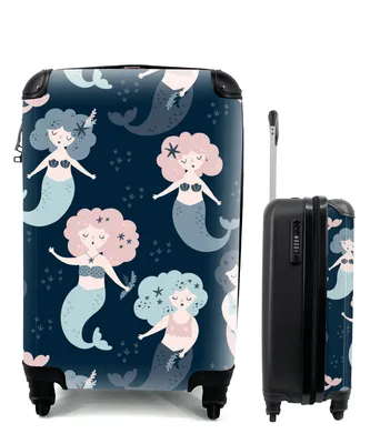 Produktbild von MuchoWow® Koffer Handgepäck Trolley Rollkoffer Kleine Reisekoffer mit 4 Rollen - Muster - Meerjungfrau - Sterne - Cabin Size < 55x40x23 cm & 55x40x20 cm - Kinderkoffer - Kabinenkoffer - Boardgepäck - Reise-Box - Reisekoffer - Reisegepäck - Koffer mit Bild - Trolley für Kinder