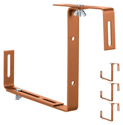 Immagine prodotto di Supporti per fioriere Relaxdays, set da 4, regolabili, senza forature, in metallo, supporti per fioriere da balcone da fissare alla ringhiera, marrone chiaro