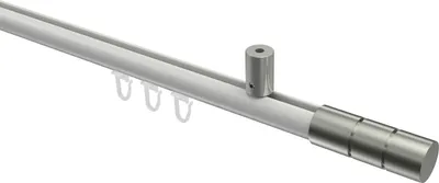 Produktbild von Interdeco Innenlaufstange / Gardinenstange mit Innenlauf Weiß / Edelstahl-Optik, Typ Sonius Elanto (Rillenzylinder) Deckenmontage, 20 mm Ø 1-läufig, 140 cm