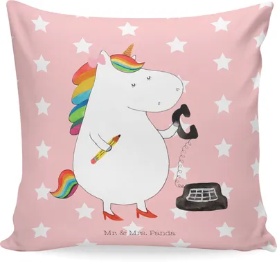 Produktbild von Mr. & Mrs. Panda Couchkissen Einhorn Sekretärin - Rot Pastell - Geschenk, Kissen 40x40, Unicorn, Einhörner, Polster, Steuerbüro, Zierkissen, kuschelkissen, Sofakissen