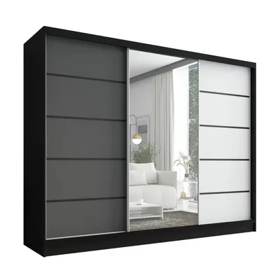 Produktbild von Schwebetürenschrank, 3-türig Schrank 200 cm mit Spiegel ARIVA 2 (Schwarz / Weiß / Graphit)