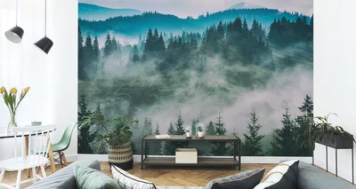 Zdjęcie produktu dla Fototapeta Las we mgle Dekoracja Ścienna Drzewa Natura Abstrakcja Nowoczesna z Efektem 3D  450x300cm