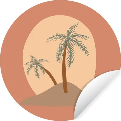 Produktbild von MuchoWow® Runde Wandtattoo - Wandsticker Tapete Aufkleber Palme - Sonne - Pastell - Sommer Ø 50 cm Selbstklebend und Repositionierbar - Wandaufkleber - Kreis - Wand Kreis - Wand Bild - Foto Tapete - Selbstklebende - Wohnzimmerdekoration - Wand Dekoration - Kinderzimmer