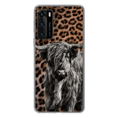 Produktbild von MuchoWow® Handyhülle Schutzhülle Hülle für Huawei P40 Schottischer Highlander - Pantherdruck - Schwarz - Weiß Silikon Softcase Handy Hülle - Handytasche
