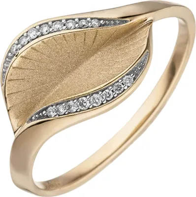 Produktbild von Ring aus 585 Gold Gelbgold teil-mattiert mit 16 Diamanten Brillanten 0,05 Ct. Innenumfang 58mm  Ø18.5mm