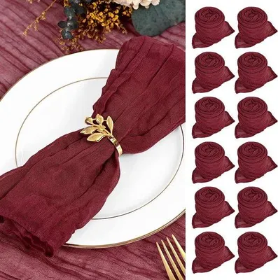 Produktbild von Unyqoos® 30 Stück Mullservietten – 100% Baumwoll-Käsetuch, handgefärbt, quadratisch 50×50 cm, bordeaux, vintage Boho, gekräuselt