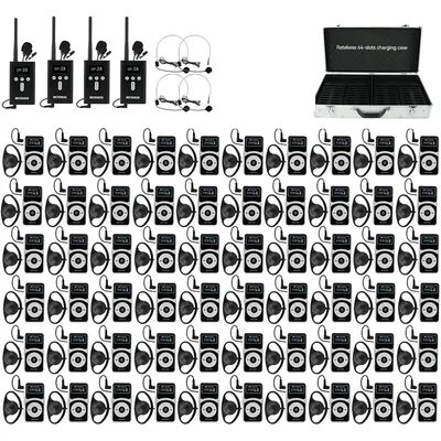 Produktbild von Retekess T130P Kabelloses Tour Guide System, Verbesserte Geräuschreduzierung, 160m,Typ-C Aufladung,Audiosystem mit 64-Steckplatz-Ladebox für Tourismus
