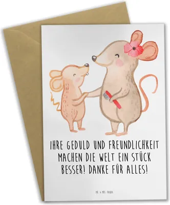 Produktbild von Mr. & Mrs. Panda Grußkarte Erzieher-Dank - Weiß - Geschenk, vatertagskarte, weihnachtskarten, Alltagshelden, Anerkennung, Aufmerksamkeit, Bedanken, einladungskarten