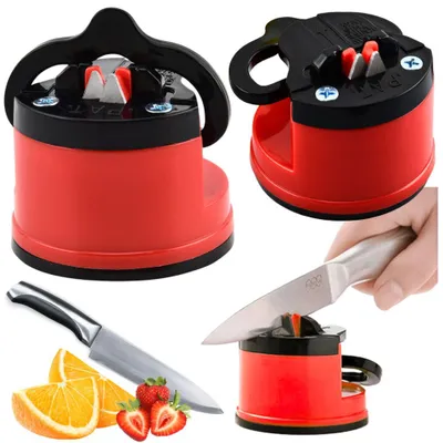 Produktbild von Messer- und Scherenschärfer mit Saugnapf und Feststellhebel, rot