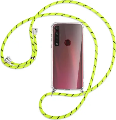 Produktbild von Handykette Backcover-Schutzhülle mit Band (Metall silberfarben) für Motorola Moto G8 Plus - neongelb