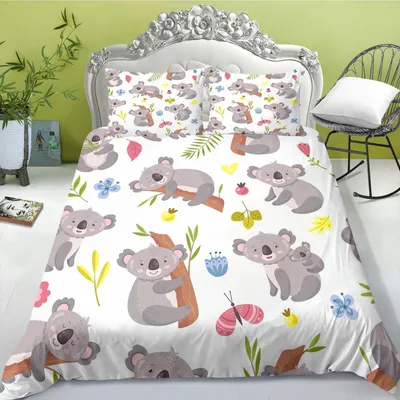 Zdjęcie produktu dla Komplet pościeli z kołdrą i poszewkami na poduszki, motyw koala, rozmiar 135 x 200 cm