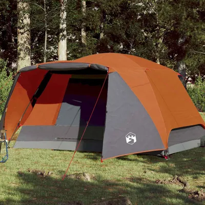 Image de Tente familiale avec auvent 6 personnes Gris et orange Étanche