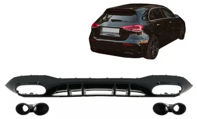 Imagen del producto de Difusor para parachoques trasero de Mercedes Clase A W177, modelo hatchback (de 5 puertas), a partir de 2018, color , para escape.