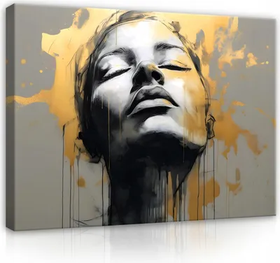 Zdjęcie produktu dla Obraz na płótnie abstrakcyjna twarz kobiety szary złoty marmur 100x70 cm XXL nowoczesny obraz na płótnie obrazy na płótnie fototapeta salon sypialnia