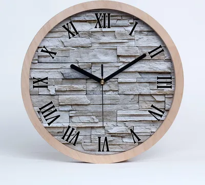 Produktbild von Holzuhr 30fi cm wanduhr - schwarze Spitzen - Steinwand