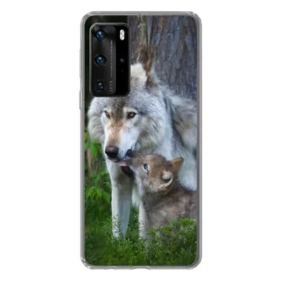 Produktbild von MuchoWow® Handyhülle Schutzhülle Hülle für Huawei P40 Pro Wolf - Moos - Wald - Welpe Silikon Softcase Handy Hülle - Schutz