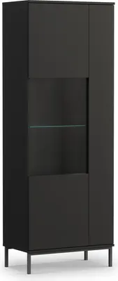 Produktbild von Vitrinenschrank QUERTY QT-07 Vitrine Regalschrank Standvitrine Schrank Wohnzimmer Push-to-Open Grifflos Modern (Schwarz Matt)