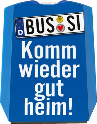 Produktbild von Sicherheit im Straßenverkehr Parkscheibe mit Bussi Motiv mit blauem Hintergrund