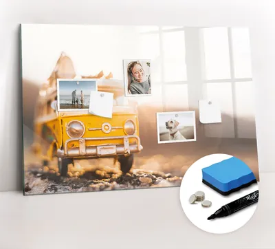 Produktbild von Magnetpinnwand Memoboard - Zubehörsatz - Schwarzer Marker + Schwamm + Magnete - 90 x 60 cm - Urlaubsauto