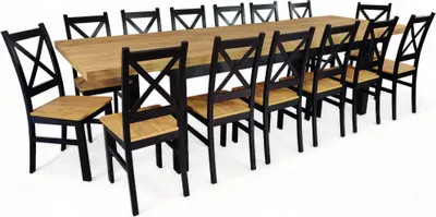 Produktbild von Großer Tisch und 14 Stühle Schwarz + Eiche Craft 100x200 erweiterbar auf 300 cm