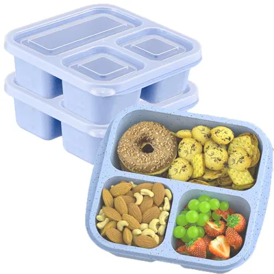 Snackdose mit 3 Fächern, Bento-Lunchbox, blau, mikrowellengeeignet