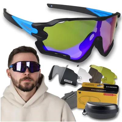 Produktbild von EVI BIKE Sportbrille Fahrradbrille Polarisiert Herren Damen UV400 Sonnenbrille - 5 Wechselgläser & Blauer TR90 Rahmen Laufen Radfahren