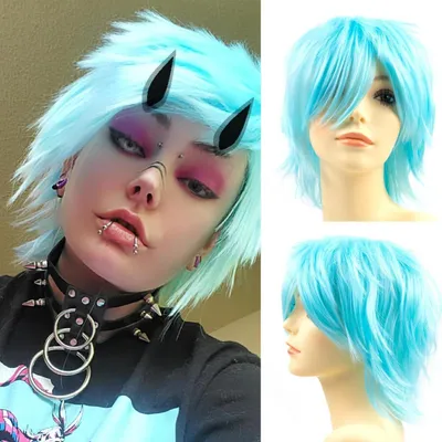Produktbild von Cosplay Anime Perücke Kurzhaar Hellblau Herren Damen Halloween Karneval
