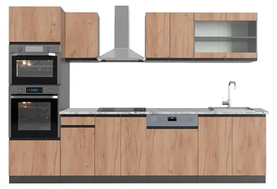 Obrázok produktu pre Kuchynský kút Vicco R-Line Goldkraft dub/antracit 300 cm s vysokou skriňou, AP mramor, Model 43072