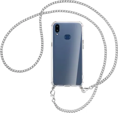 Produktbild von Handykette Backcover-Schutzhülle mit Band (Metall silberfarben) für Samsung Galaxy A10s - silberfarbene Kette