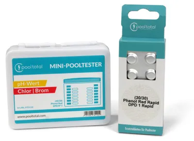 Produktbild von SET> Mini-Pooltester Chlor, Brom, pH + Refill-Pack