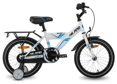 Produktbild von Hiland Kinderfahrrad 16 Zoll Jungen Mädchen Doppelbremse Stützräder Weiss-Blau