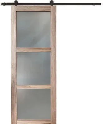 Image de Porte Coulissante bois Frake vitree H204 x L73 + rail a roulette et coquilles