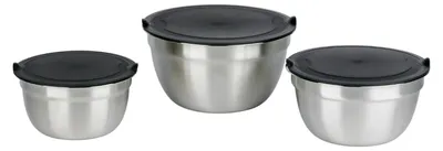 Produktbild von Rührschüsselset aus Edelstahl mit Deckel - Schüsseln für Küche und Salate - Mischschüsselset aus Edelstahl, Grau