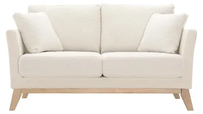 Produktbild von Miliboo - Skandinavisches 2-Sitzer-Sofa mit abnehmbarem Bezug in Weiß mit Bouclé-Wolleffekt und Holzfüßen OSLO