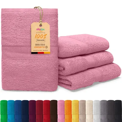 Produktbild von EllaTex PARIS 4er Set Duschtücher 70x140 cm – 100% Baumwolle, 500 g/m² Frottier, Vorteilspack, in Farbe: Rosa