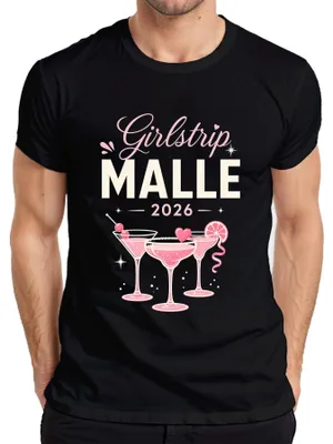 Zdjęcie produktu dla Koszulka męska, czarna, rozm. M, z motywem "Girlstrip Malle 2026 JGA Frauen Urlaub Party Cocktail Mallorca"
