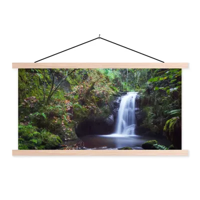 Produktbild von MuchoWow® Textilposter Wasserfall - Natur - Wasser 120x60 cm mit holzfarbenen Rahmen - Klemmleiste