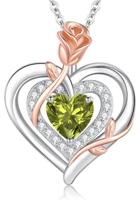 Productafbeelding van Halsketting dames, zilver 925, dubbel hart, roos, geboortesteen augustus