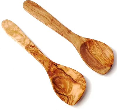 Produktbild von 2er Set Pfannenwender aus Olivenholz mit Mulde und Ecke 30 cm