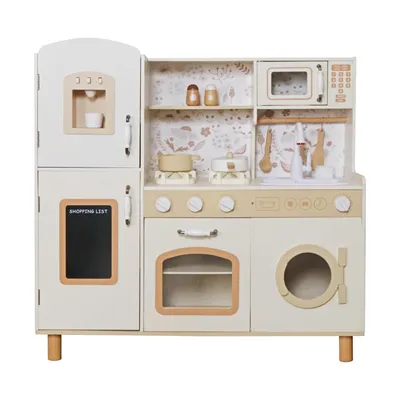 Produktbild von GINGER HOME Kinderküche aus Holz – Vintage-Modell mit elektronischen Kochfeldern, Licht, Soundeffekten und Spüle mit fließendem Wasser, 91 × 31 × 90 cm