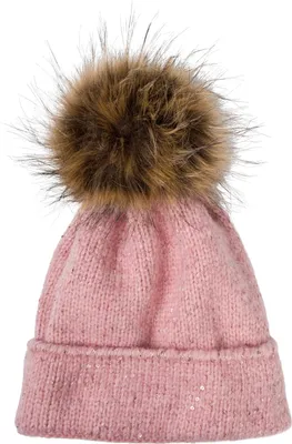 Produktbild von styleBREAKER Damen Strick Bommelmütze Einfarbig mit Pailletten und Fleece Futter, Winter Fellbommel Mütze, Strickmütze 04024210