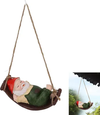 Produktbild von Gartenzwerge Gartendeko für Draußen Liegender Zwerg Gartenfigur aus Hängematte Kunstharz Wasserdicht Gartenwichtel Figur,Gartenfiguren, 14,4*7*7,5 cm