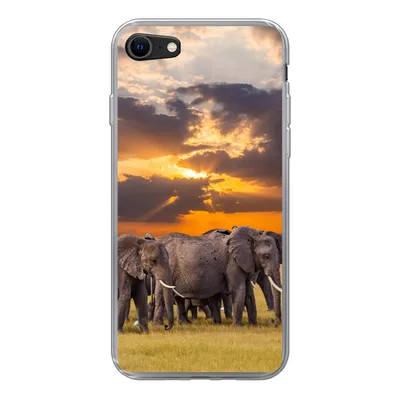 Produktbild von MuchoWow® Handyhülle Schutzhülle Hülle für iPhone SE 2022 Elefant - Tiere - Gras - Sonnenuntergang - Natur Silikon Softcase Handy Hülle - Schutzhülle