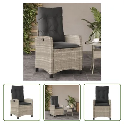 Imagen del producto de Silla de jardín "The Living Store" con cojín, ajustable, de color gris claro, fabricada en polirratán
