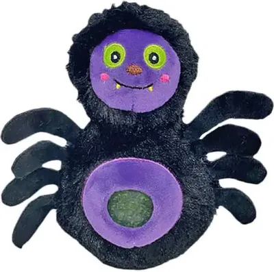 A stuffed toy spider against a white background.