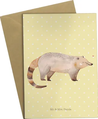 Produktbild von Mr. & Mrs. Panda Grußkarte Nasenbaer - Gelb Pastell - Geschenk, Bär, einladungskarten, Nasenbären, Nasenbär, babykarte, Rüsselbär, dankeskarten, weihnachtskarten