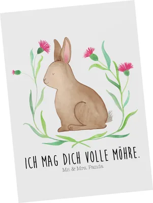 Produktbild von Mr. & Mrs. Panda Postkarte Hase Sitzen - Weiß - Geschenk, Liebe, Ansichtskarten, Osterblume, Osterdeko, Geschenke zu Ostern, Grußkarte, Kaninchen, Osterhase