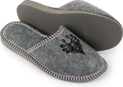 Produktbild von Filz Hausschuhe Damen – Hüttenschuhe mit Stickerei – Grau – Gr.36