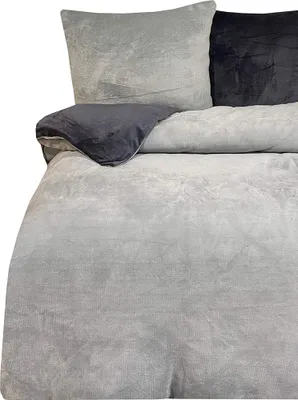 Produktbild von 4 teilig Winter Bettwäsche 135x200 cm Teddy Plüsch Nicki Uni grau warm Fleece