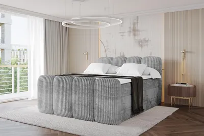 Produktbild von ALTDECOR Boxspringbett mit Fußteil - NINA-Z KING - 180x200 Hellgrau- Komplett-Set mit H3 und H4 Matratzen und Topper, Polsterbett mit Bettkästen, Lattenrost, Bett mit Stauraum, Doppelbett, Boxbett